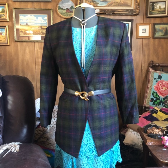 Vintage Laine Wool Plaid Blazer - Picture 4 of 10